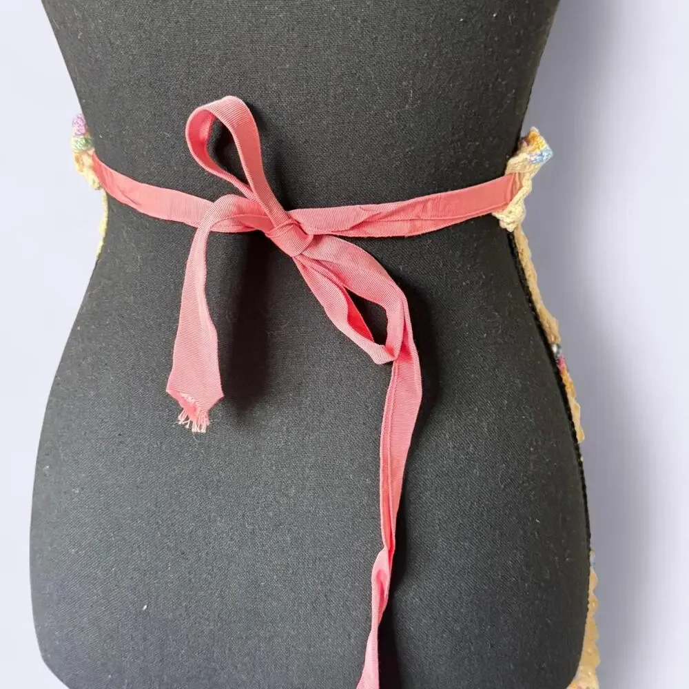Pastel rainbow‎ crochet apron pink ribbon kitchen utility whimsical fairy
